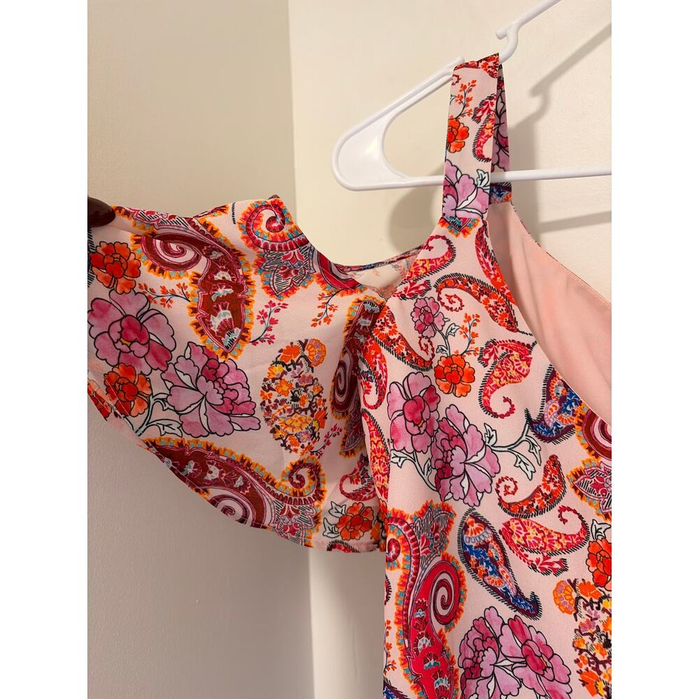 Antibes Blanc Floral Paisley Cold Shoulder Flutter Sleeve Blouse Top Sz S - Picture 5 of 6